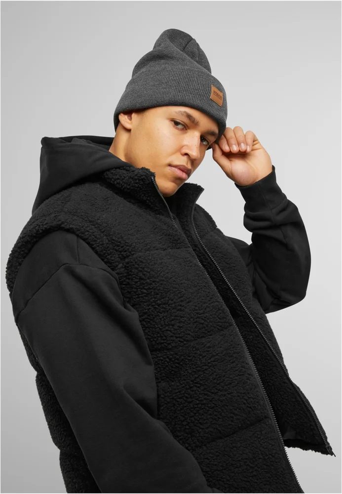 Synthetic Leatherpatch Long Beanie