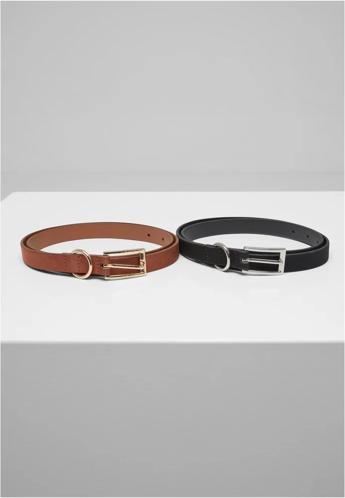 Slim Synthetic Velour Leather Belt 2-Pack
