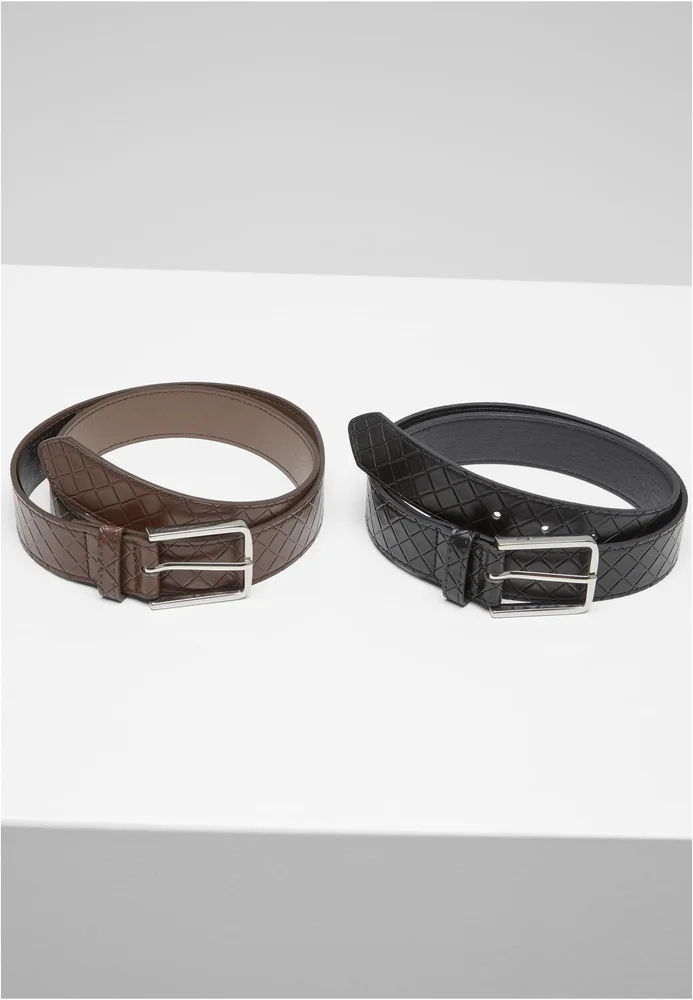 Woven Embossed Synthetic Leather Belt 2-Pack