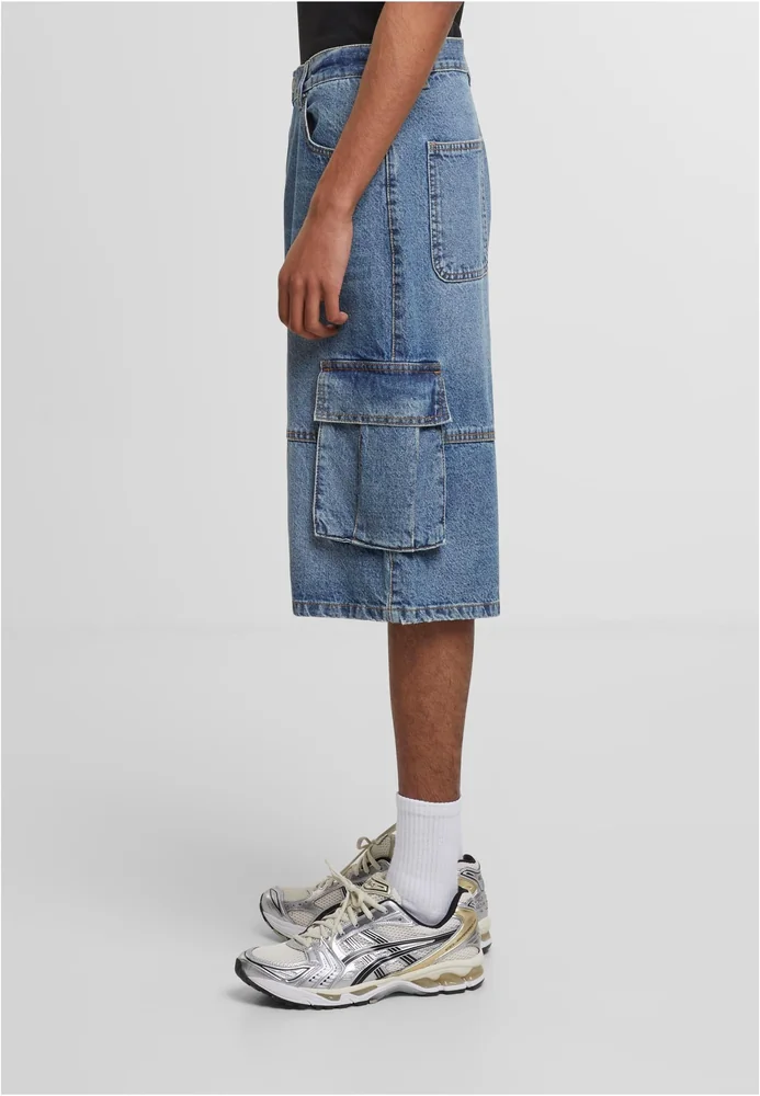 Relaxed Denim Cargo Shorts mid deep blue washed 34 – Bild 3